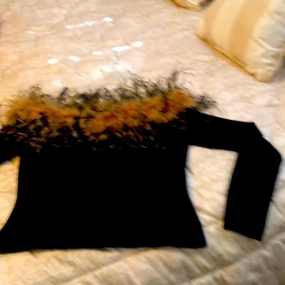 Velvet top with feathers